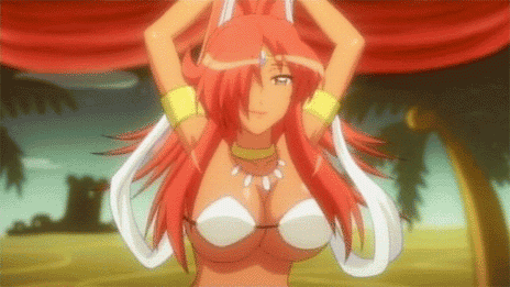 kirche augusta frederica von anhalt zerbst, zero no tsukaima, animated, animated gif, anime screenshot, lowres, non-web source, 00s, 1girl, arabian clothes, armpits, arms up, bouncing breasts, breasts, cleavage, dancer, dark-skinned female, dark skin, female focus, jewelry, lots of jewelry, solo