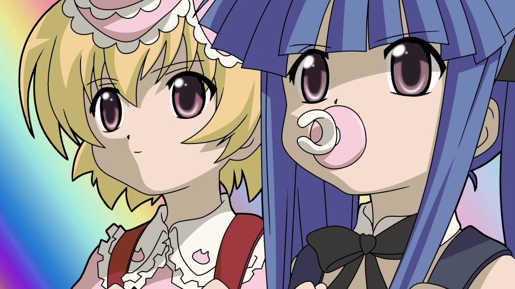 furude rika, houjou satoko, higurashi no naku koro ni, derivative work, vector trace, 00s, blonde hair, blue hair, pacifier
