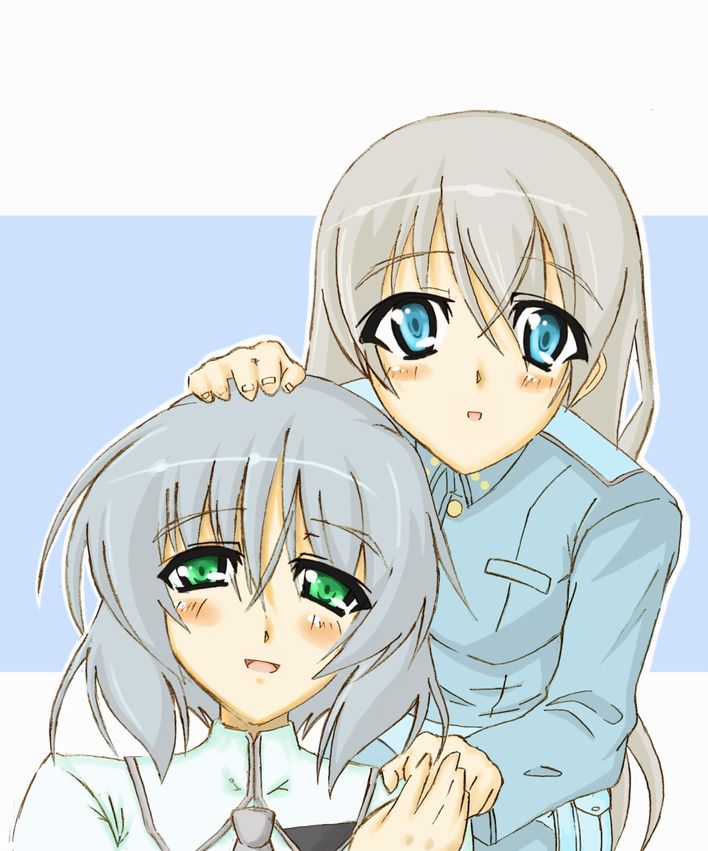 hiro 1209, eila ilmatar juutilainen, sanya v. litvyak, strike witches, world witches series, silver hair, bad id, bad pixiv id, 00s, 2girls, blue eyes, green eyes, long hair, multiple girls