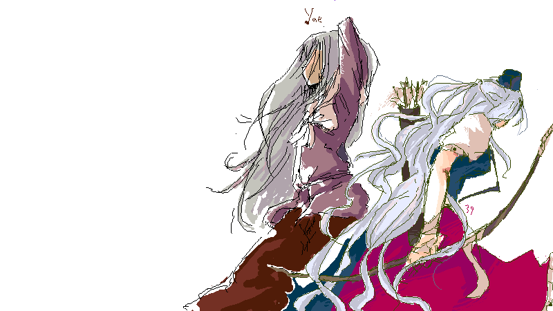 yae (mono110), houraisan kaguya, yagokoro eirin, touhou, 2girls, female focus, multiple girls, simple background, sketch, white background