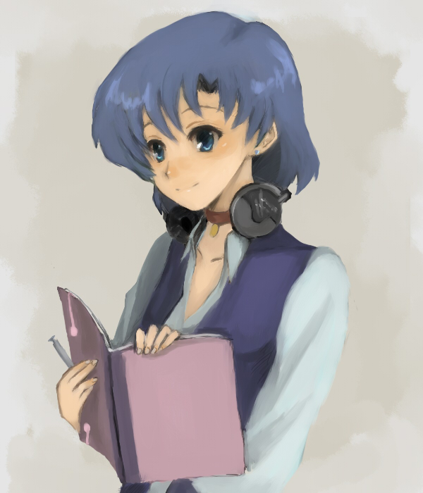 nako, nako (nonrain), mizuno ami, bishoujo senshi sailor moon, bad id, bad pixiv id, 1990s (style), blue eyes, blue hair, choker, headphones, headphones around neck, music, short hair