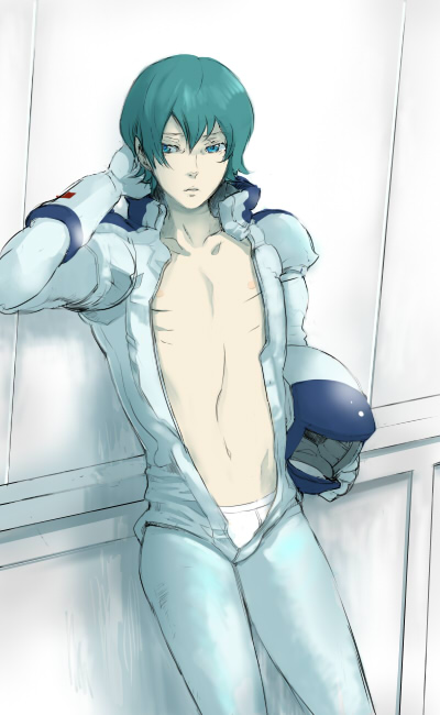 sabata yuki, tori (driftwood), kamille bidan, gundam, zeta gundam, pilot suit, 1boy, blue eyes, blue hair, helmet, male focus, matching hair/eyes, mecha pilot suit, normal suit (gundam), short hair, solo