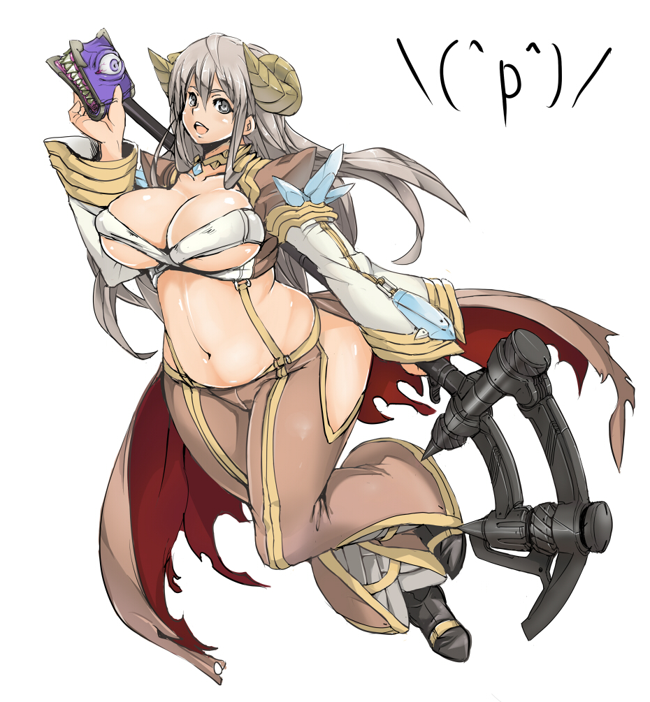 hitagiri, warlock (ragnarok online), ragnarok online, 1girl, breasts, cape, cleavage, curvy, female focus, hip focus, horns, large breasts, solo, suspenders, wide hips
