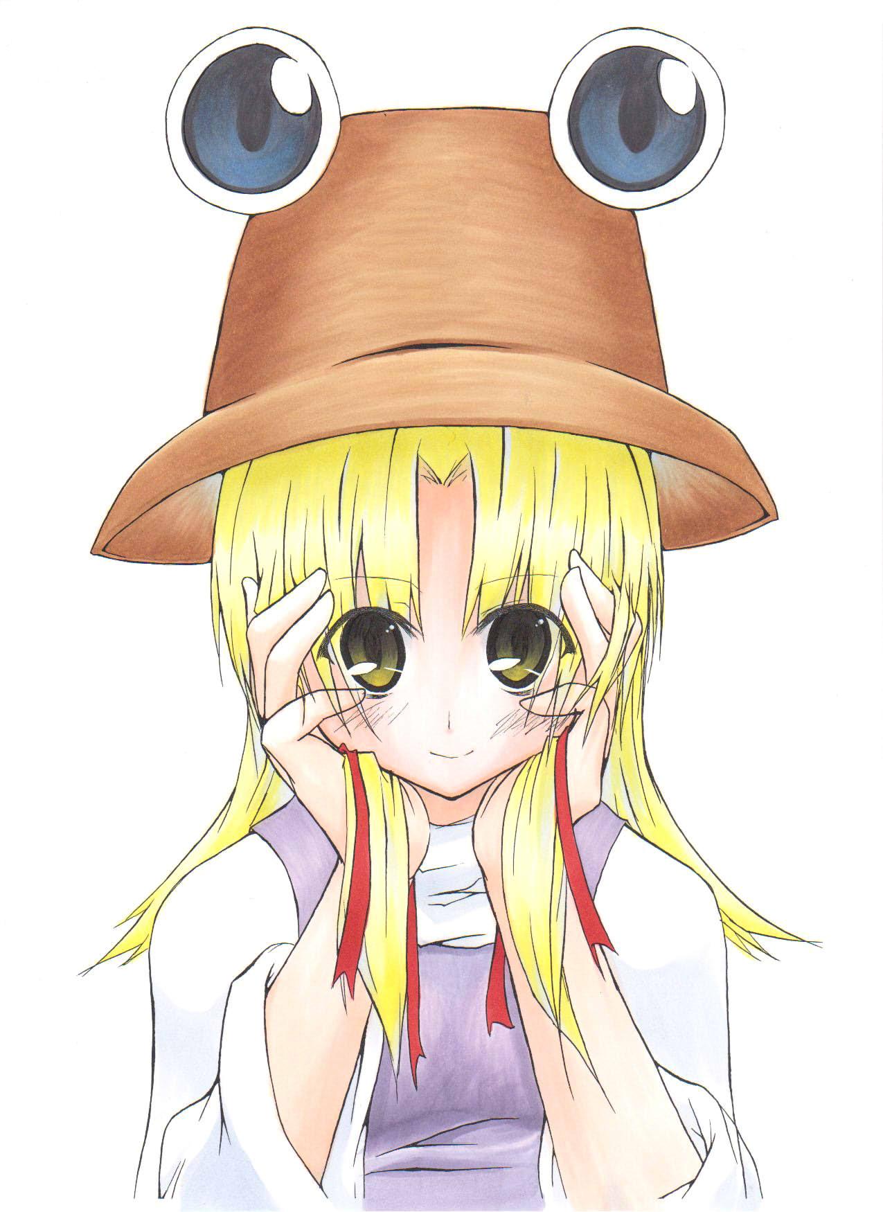kasshu, katori somekoo, moriya suwako, touhou, highres, 1girl, blonde hair, female focus, hat, solo