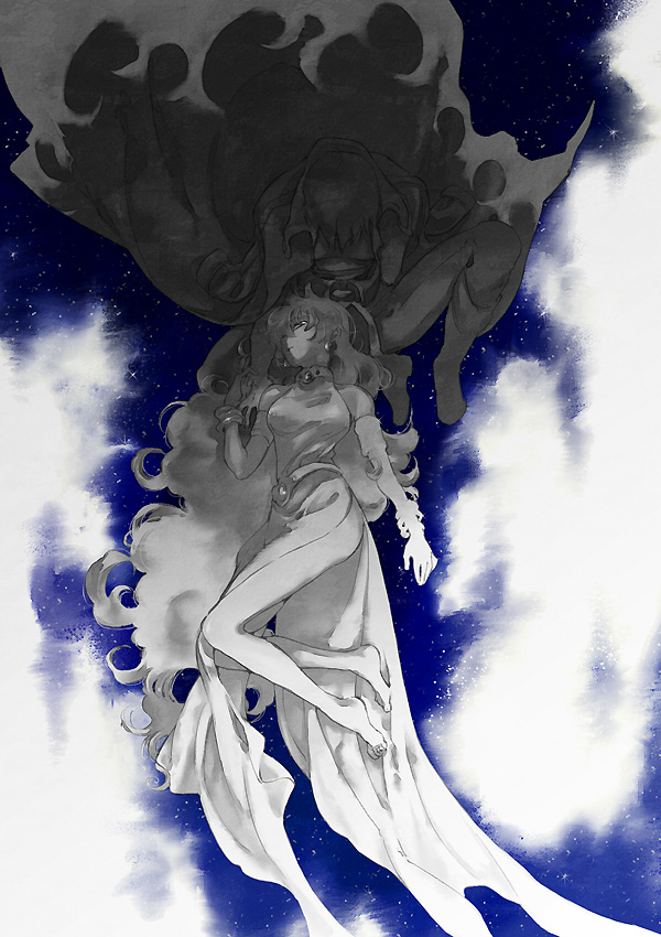 akutsu (yuumi), garlock simon, nia teppelin, simon (ttgl), tengen toppa gurren lagann, 00s, 1boy, 1girl, barefoot, coat, couple, dress, hetero, jewelry, long hair, trench coat
