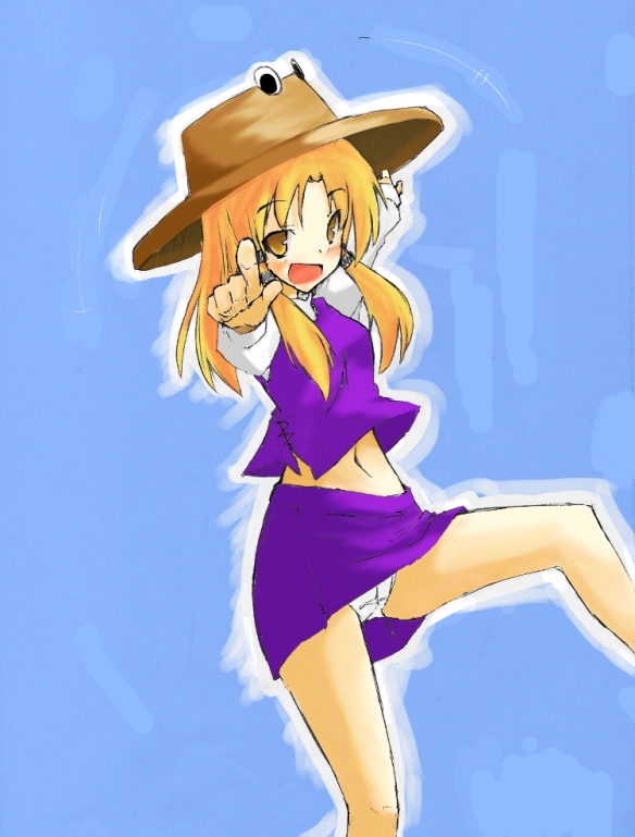 poncho (artist), moriya suwako, touhou, bad id, bad pixiv id, 1girl, blonde hair, female focus, hat, panties, skirt, solo, underwear