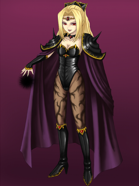 kuroitsuki, rosa farrell, final fantasy, final fantasy iv, square enix, 1990s (style), 1girl, blonde hair, cape, corruption, dark persona, female focus, gradient background, magic, pantyhose, red eyes, retro artstyle, solo