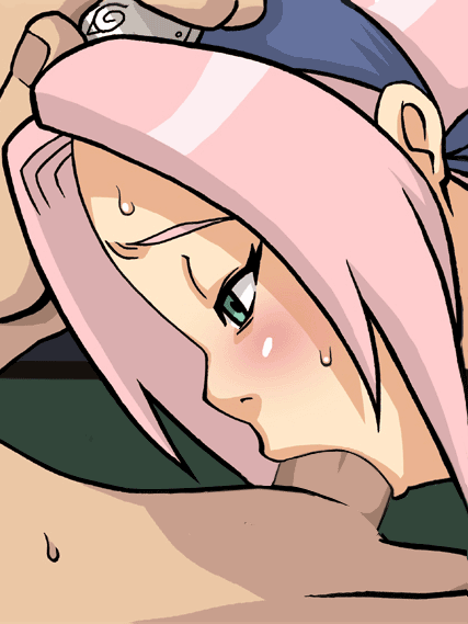 kyosu, haruno sakura, naruto (classic), naruto (series), animated, animated gif, third-party edit, 1boy, 1girl, :>=, blush, fellatio, green eyes, hand on another's head, hetero, oral, penis, pink hair, solo focus, uncensored