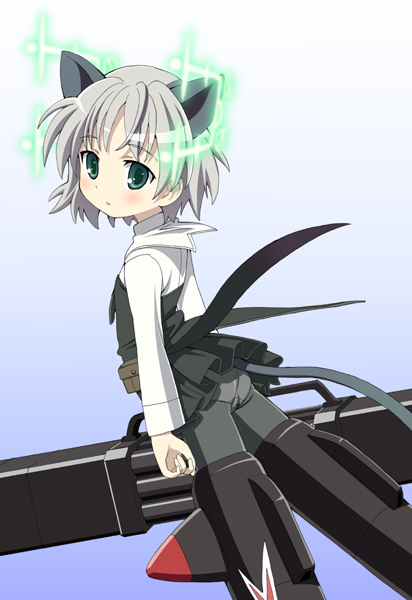 homing (areya), sanya v. litvyak, strike witches, world witches series, 00s, 1girl, ass, black pantyhose, female focus, hirschgeweih antennas, panties, panties under pantyhose, pantyhose, rocket launcher, solo, striker unit, underwear, weapon