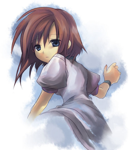ryuuguu rena, higurashi no naku koro ni, tagme, 00s, blue eyes, dress, orange hair, solo