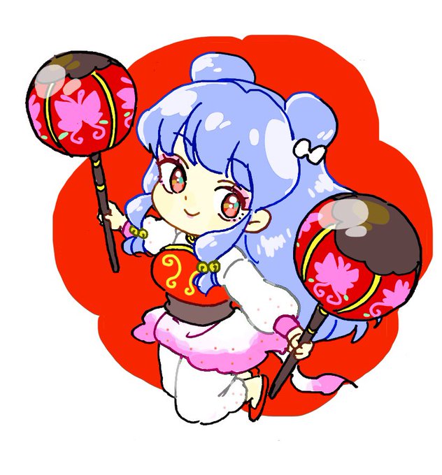 shampoo (ranma 1/2), ranma 1/2, 1girl, chinese clothes, chui (weapon), double bun, dress, hair bun, makeup, purple hair, sidelocks, simple background, white background