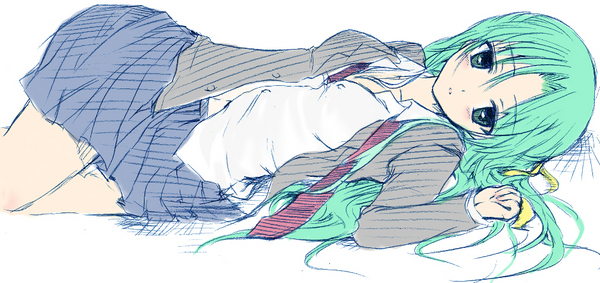 sonozaki shion, higurashi no naku koro ni, 00s, green eyes, green hair, lying