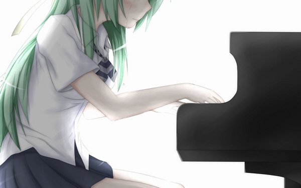 naka (cheeseyeast), sonozaki shion, higurashi no naku koro ni, bad id, bad pixiv id, 00s, 1girl, female focus, grand piano, green hair, head out of frame, instrument, piano, sad, solo, tears