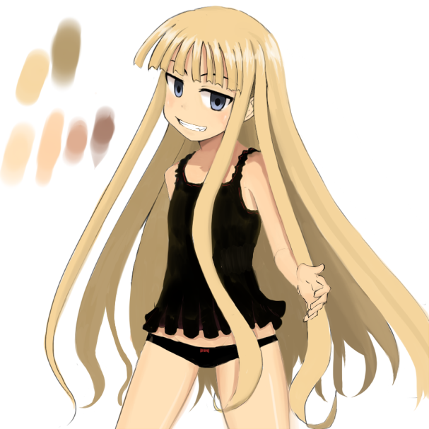 kotetsu, evangeline a.k. mcdowell, mahou sensei negima!, 00s, black panties, blonde hair, flat chest, grey eyes, long hair, panties, solo, underwear, vampire, very long hair