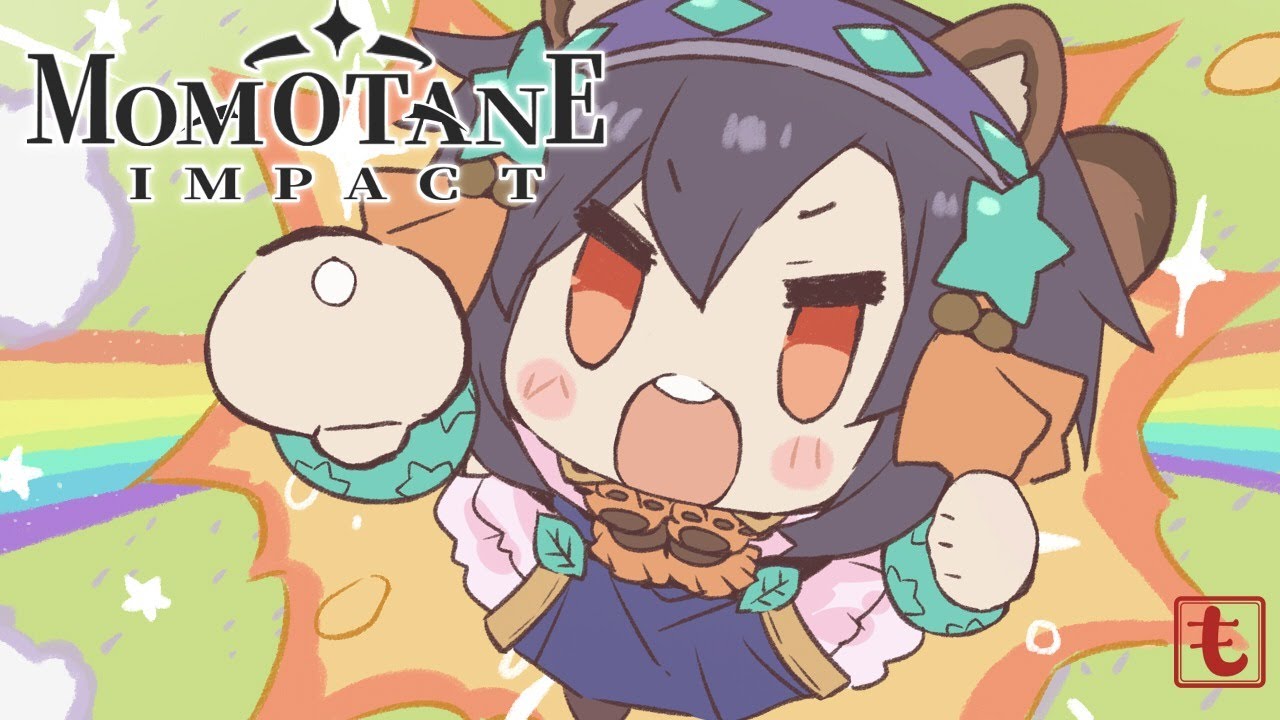 wazawogi (wzog), sangokushi taisen, non-web source, 1girl, animal ears, aqua scrunchie, arm up, black hair, blush, bob cut, brown eyes, chibi, chinese clothes, clenched hands, english text, hair between eyes, hands up, hanfu, logo, looking at viewer, open mouth, outstretched arm, punching, raccoon ears, raccoon tail, reaching, reaching towards viewer, ryuki (sangokushi taisen), scrunchie, short hair, sidelocks, solo, standing, tail, teeth, tsurime, upper teeth only, v-shaped eyebrows