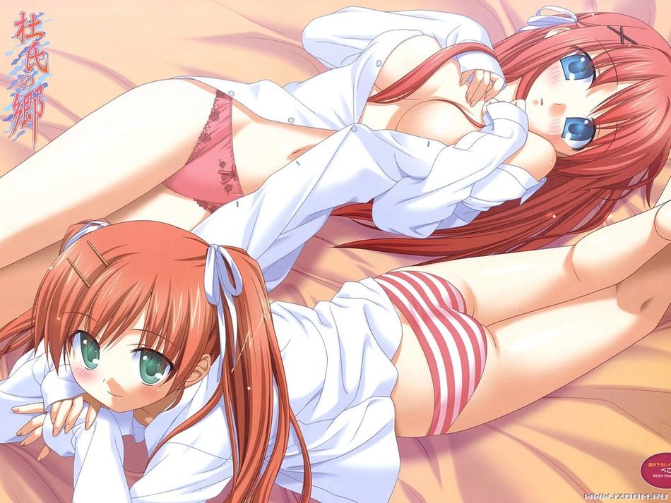2girls, bed, blush, lying, multiple girls, panties, underwear
