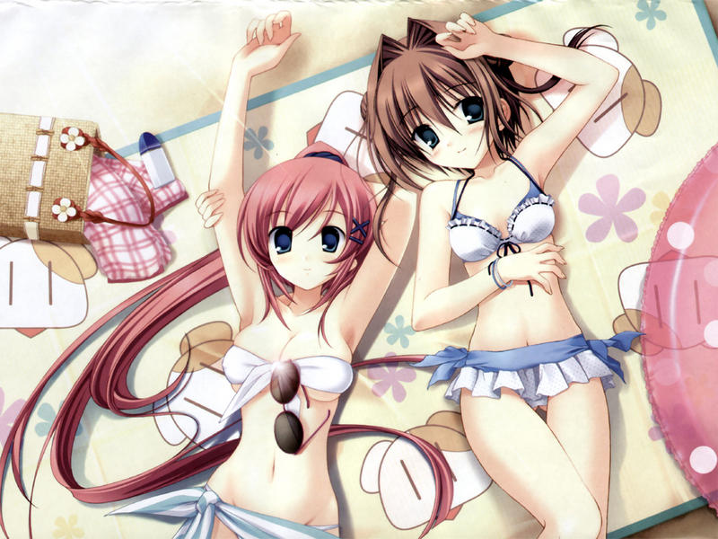 armpits, beach, bikini, breasts, cleavage, glasses, lying, swimsuit