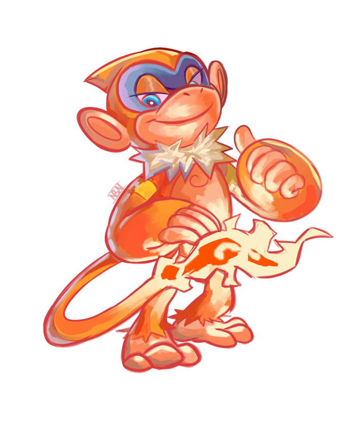 monferno, nintendo, pokemon, blue eyes, brown fur, fire, flame-tipped tail, gen 4 pokemon, looking at viewer, monkey, n0thingbutn0nsense, pokemon (creature), simple background, solo, standing, tail, transparent background