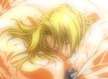 edward elric, fullmetal alchemist, lowres, 00s, 1boy, bed, blonde hair, closed eyes, male focus, sick, sleeping, solo