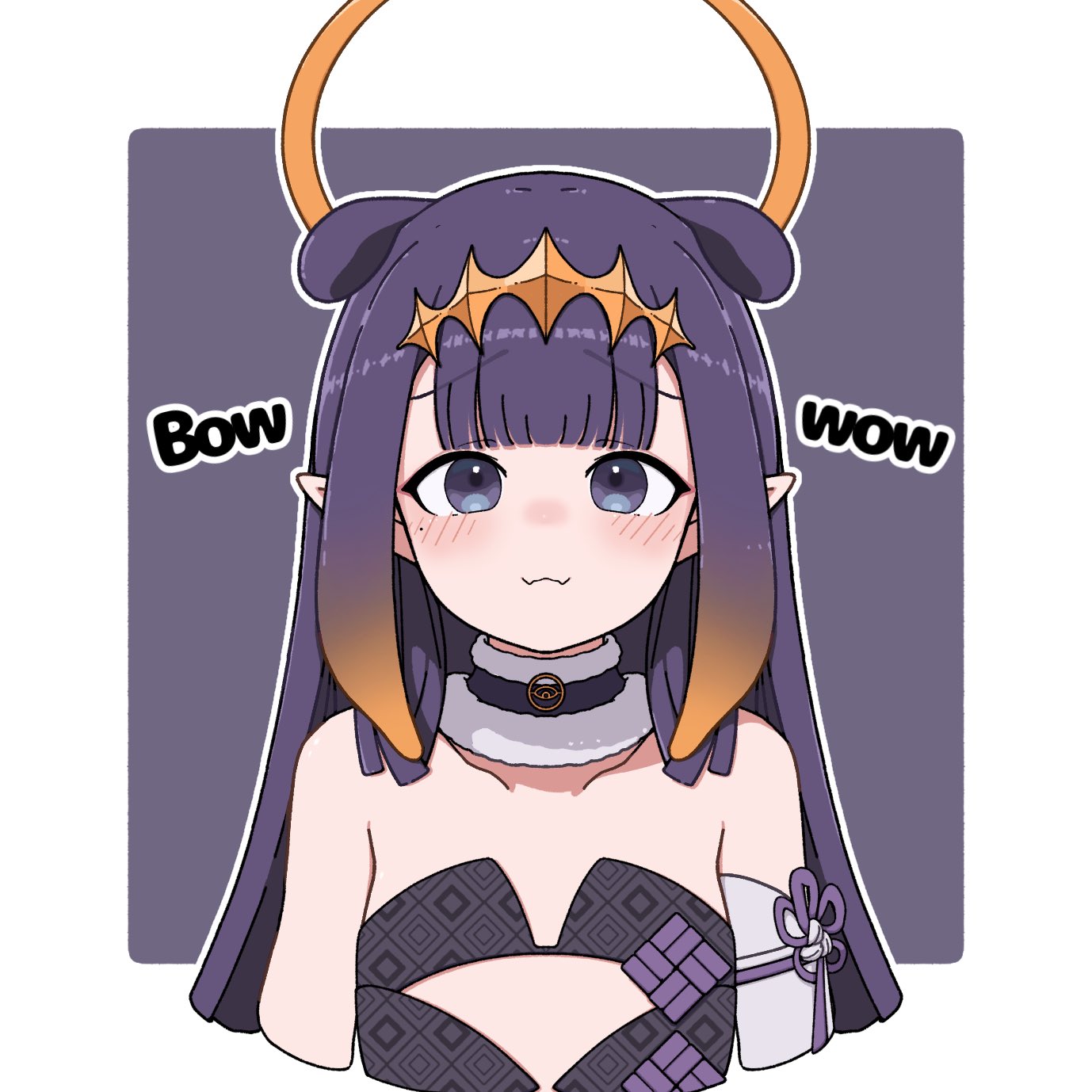 ninomae ina'nis, hololive, hololive english, highres, 1girl, blue eyes, blunt bangs, blush, gradient hair, halo, kukkiy-san, long hair, looking at viewer, mole, mole under eye, multicolored hair, orange hair, pointy ears, purple hair, sidelocks, smile, solo, tentacle hair, virtual youtuber