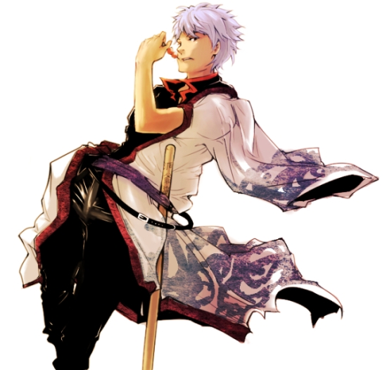 aguhari, sakata gintoki, gintama, bad id, bad pixiv id, 00s, bokken, dango, food, japanese clothes, male focus, sword, wagashi, weapon, wooden sword