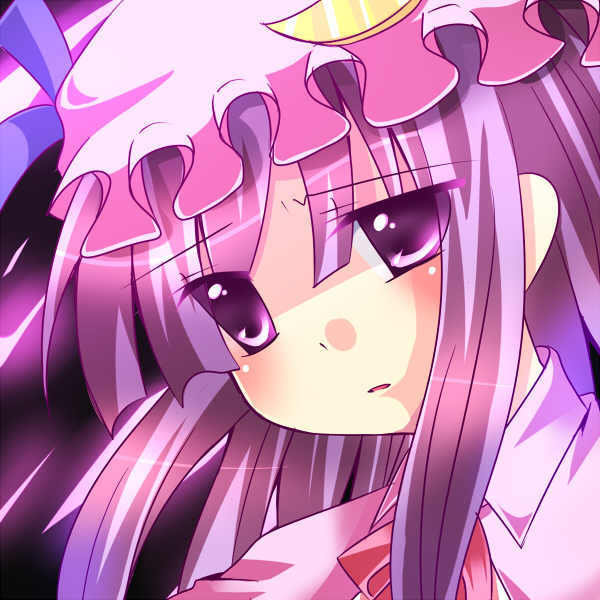 nishin soba, patchouli knowledge, touhou, bad id, bad pixiv id, 1girl, female focus, hat, long hair, purple hair, ribbon, solo