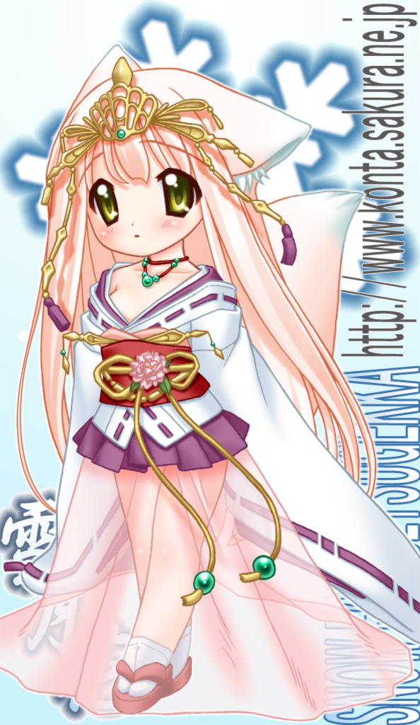 nakajima konta, setsugekka (snow fox), snow fox, animal ears, chibi, fox ears, long hair, pink hair