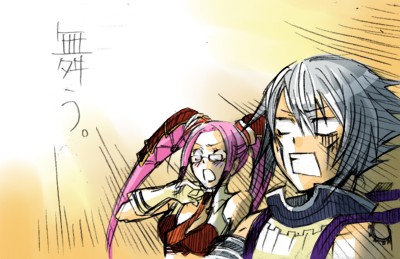hack, haseo, pi (.hack//), .hack//, .hack//g.u., bandai, cyber connect 2, lowres, 00s, glasses, gloves, pink hair, surprised, twintails, white hair