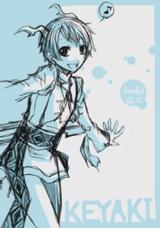 hack, zelkova, .hack//, .hack//g.u., bandai, cyber connect 2, lowres, 00s, 1boy, horns, male focus, monochrome, solo
