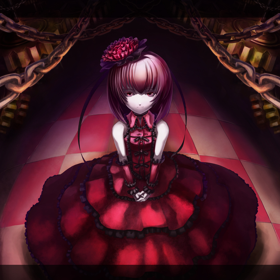 edobox, original, chain, hair ornament, pink eyes, pink hair, short hair, solo