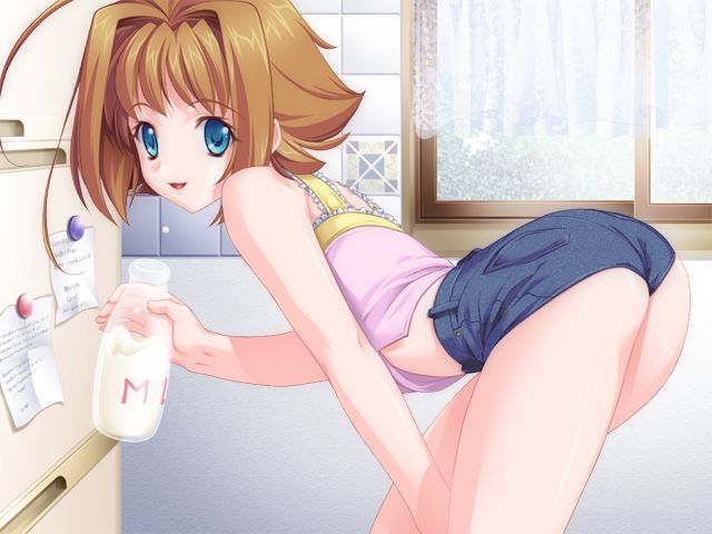 ass, bent over, loli, milk, smile