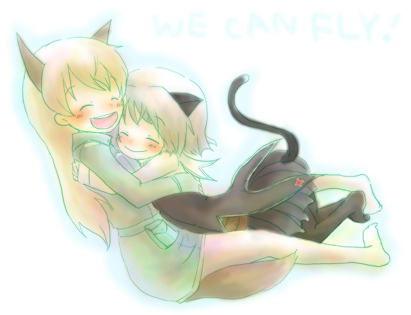 muro, eila ilmatar juutilainen, sanya v. litvyak, strike witches, world witches series, 00s, 2girls, black pantyhose, blush, happy, hug, multiple girls, pantyhose, white pantyhose