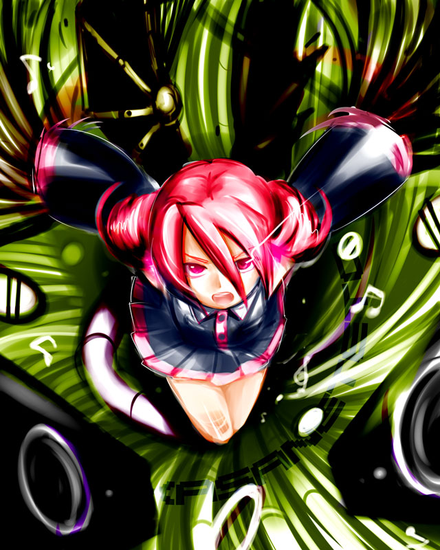 caffein, kasane teto, kasane teto (utau), utau, vocaloid, 1girl, angry, drill hair, female focus, red hair, solo, twin drills, twintails