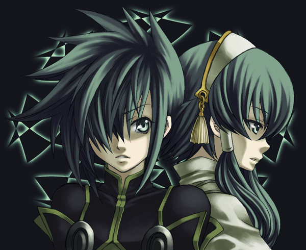 kokutou, kokutou eiri, kunishima, ion (tales), sync (tales), tales of (series), tales of the abyss, spoilers, 00s, 2boys, green hair, hair tubes, male focus, multiple boys, trap