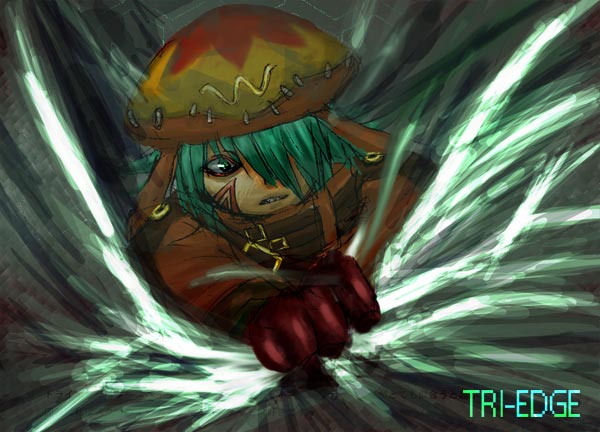 tri-edge, azure kite, hack, .hack//, .hack//g.u., bandai, cyber connect 2, 00s, 1boy, green hair, male focus, solo