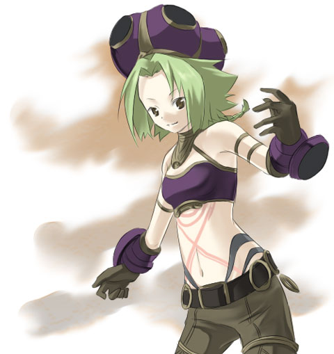 asta (.hack//), .hack//, .hack//g.u., bandai, cyber connect 2, 00s, bikini, bikini top only, green hair, solo, swimsuit, trap