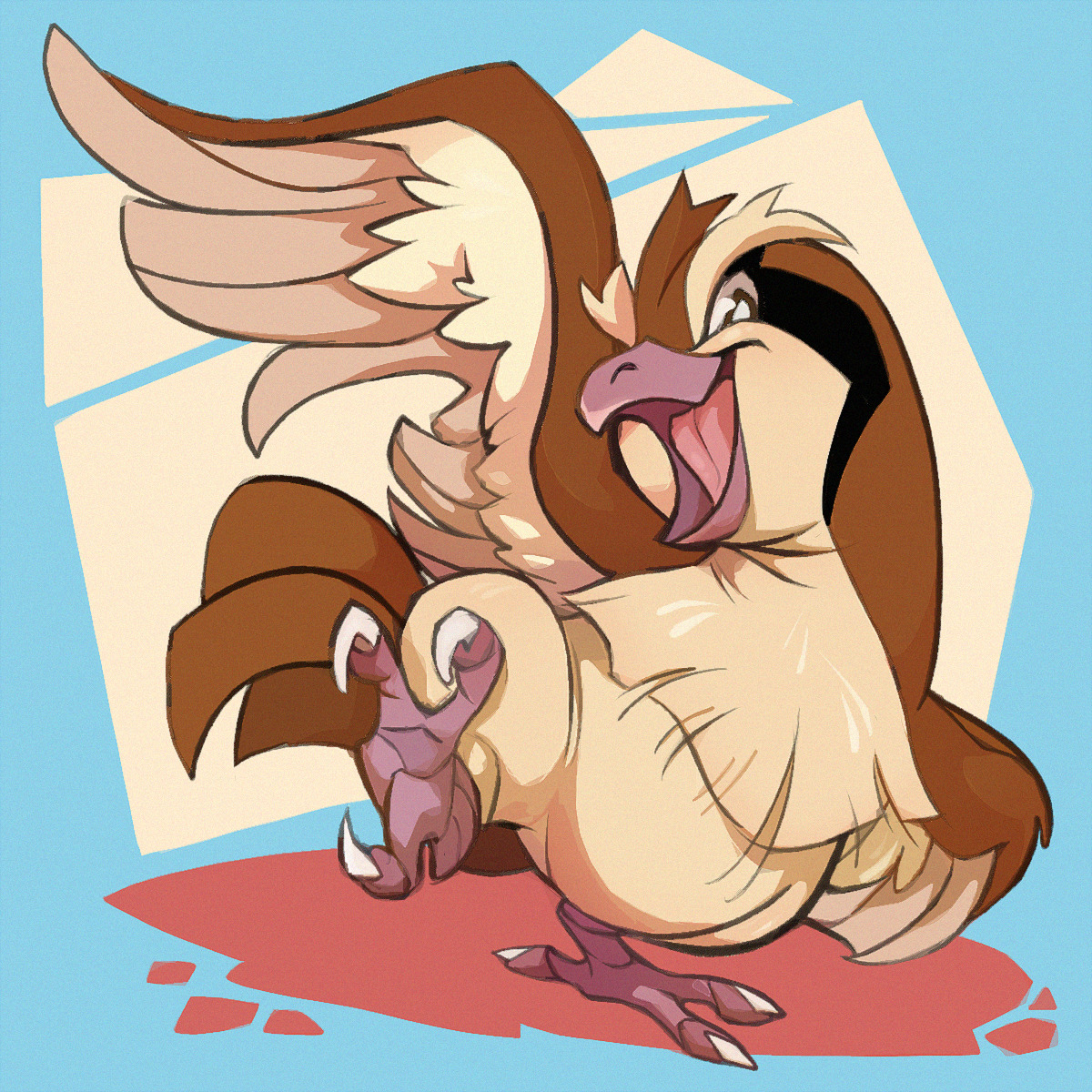 southpauz, pidgey, nintendo, pokemon, highres, abstract background, beak, bird, gen 1 pokemon, looking at viewer, no humans, open mouth, pokemon (creature), solo