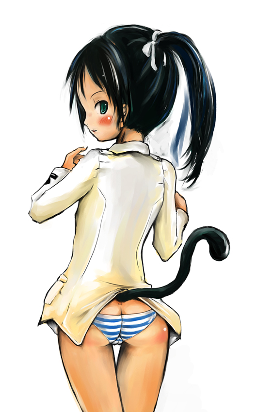 haruyuki, francesca lucchini, strike witches, world witches series, uniform, bad id, bad pixiv id, 00s, 1girl, ass, black hair, blush, female focus, loli, looking back, lowleg, lowleg panties, panties, solo, striped clothes, striped panties, tail, thigh gap, thighs, twintails, underwear