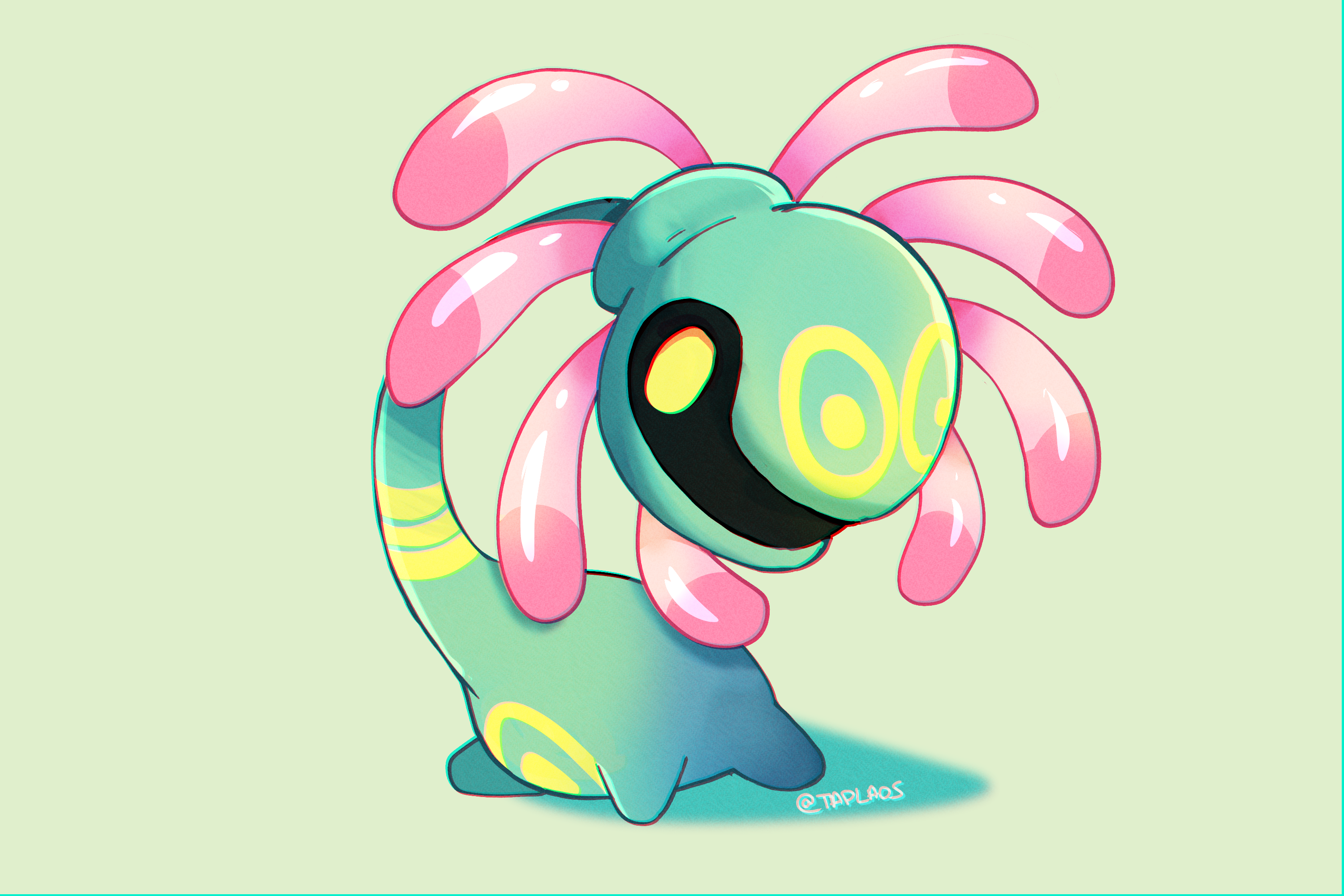 taplaos, cradily, nintendo, pokemon, highres, artist name, gen 3 pokemon, green background, no humans, pokemon (creature), simple background, solo