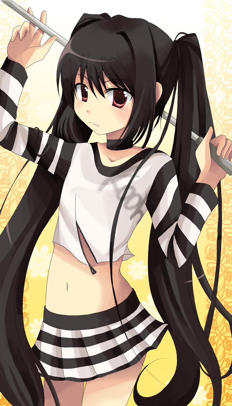 kooh (pangya), pangya, bad id, bad pixiv id, highres, black hair, flat chest, golf club, long hair, red eyes, skirt, solo, twintails