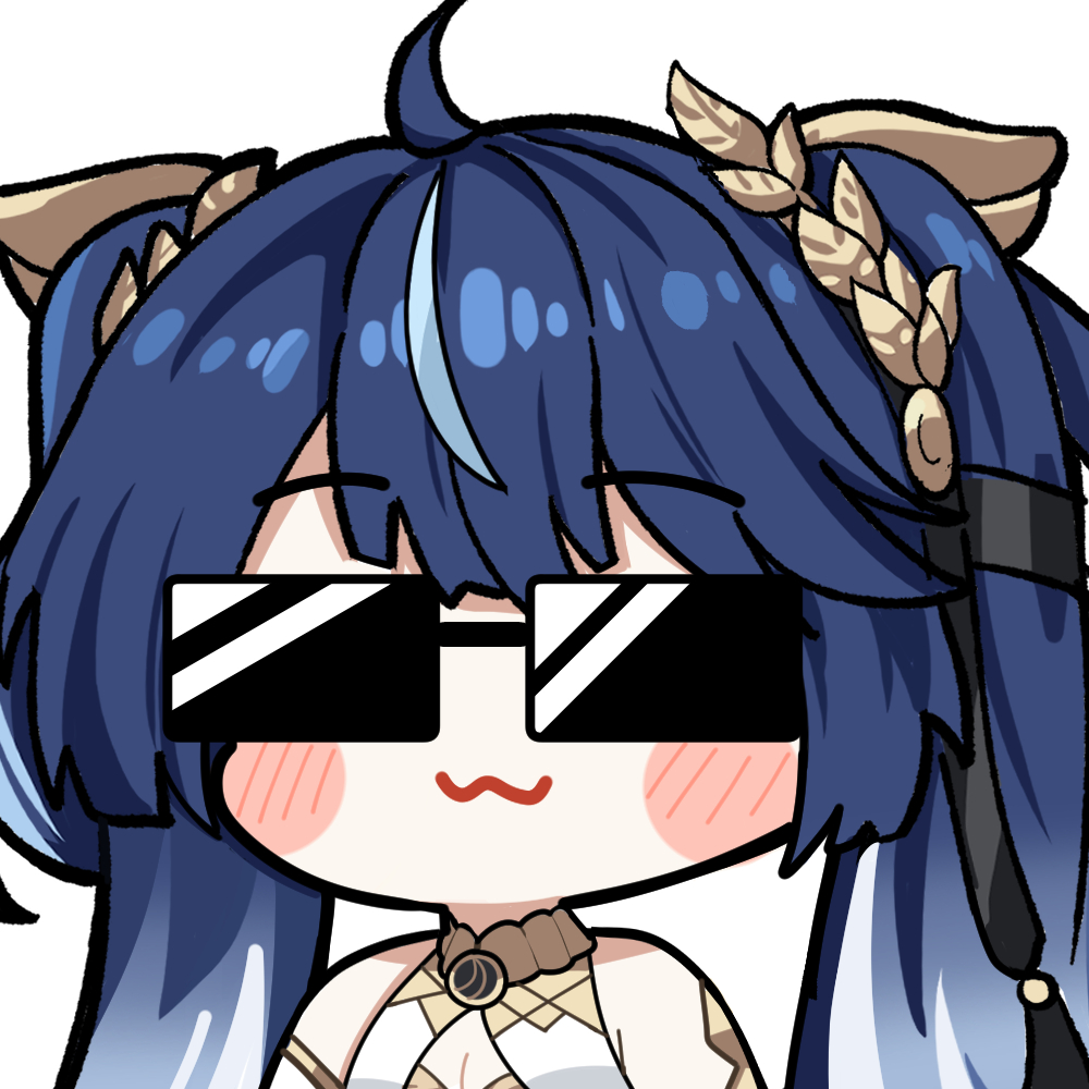 twomoon, iuno (wuthering waves), wuthering waves, commentary, english commentary, 1girl, :3, ahoge, armlet, bare shoulders, blue hair, breasts, chibi, chibi only, cleavage, closed mouth, facing viewer, gradient hair, jewelry, laurel crown, long hair, medium breasts, multicolored hair, simple background, solo, streaked hair, sunglasses, twintails, white background