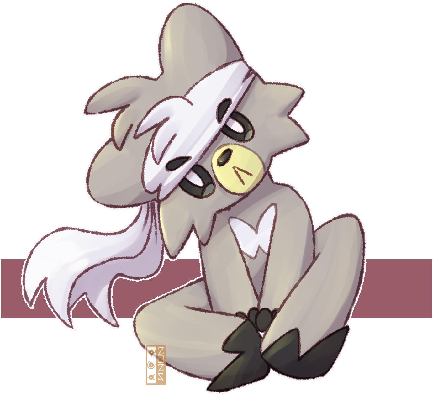 dualcosmog, kubfu, nintendo, pokemon, highres, artist name, gen 8 pokemon, grey fur, legendary pokemon, looking at viewer, no humans, outline, pokemon (creature), sitting, solo, watermark, white outline