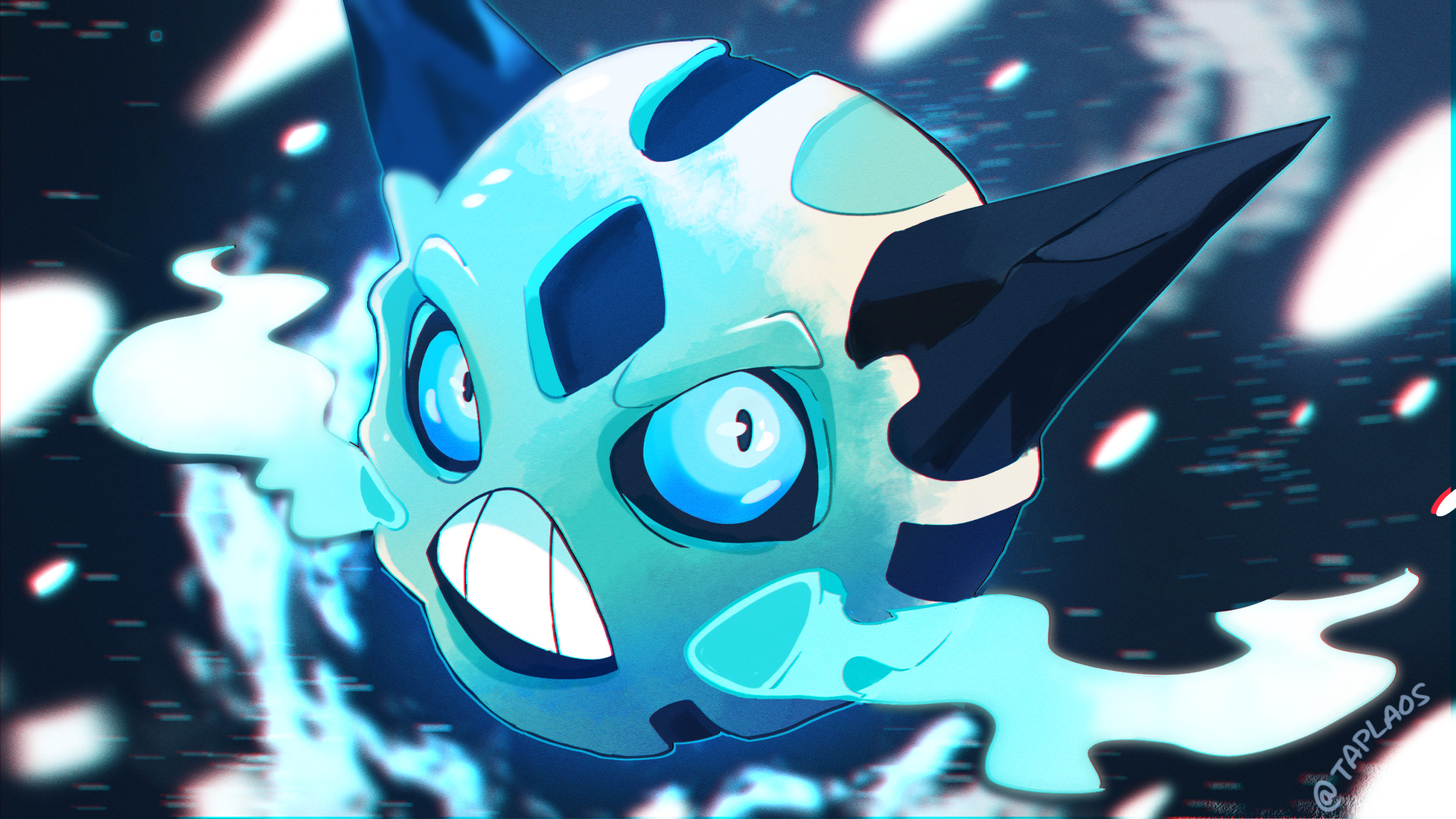 taplaos, glalie, nintendo, pokemon, highres, artist name, blue eyes, gen 3 pokemon, looking at viewer, no humans, pokemon (creature), solo