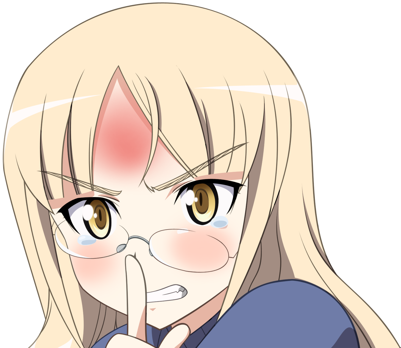 perrine h. clostermann, strike witches, world witches series, derivative work, vector trace, 00s, 1girl, blonde hair, blush, female focus, forehead, glasses, long hair, solo, transparent background, yellow eyes