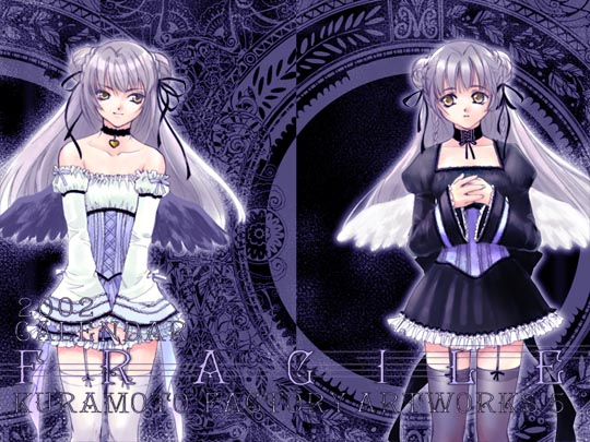 kuramoto kaya, 2girls, long hair, mirror opposites, multiple girls, polar opposites, symmetry, thighhighs, wings