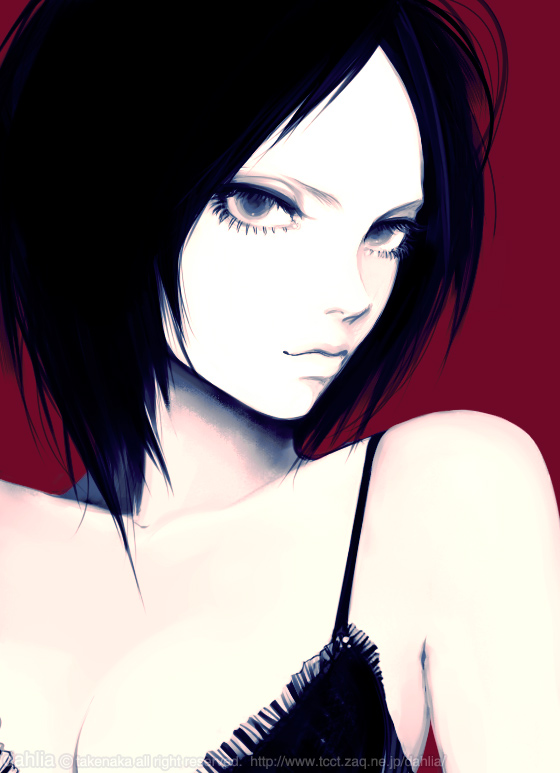 takenaka, bad id, bad pixiv id, 1girl, black hair, female focus, grey eyes, pale skin, short hair, solo