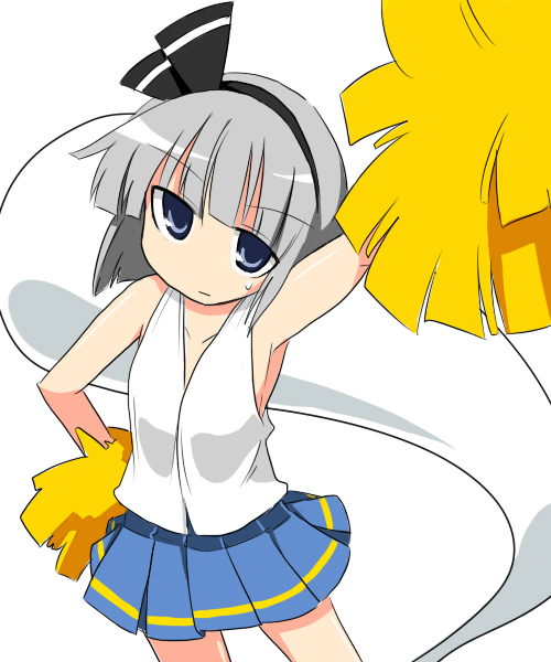 morino harifu, konpaku youmu, konpaku youmu (ghost), touhou, 1girl, cheerleader, female focus, ghost, hitodama, pom pom (cheerleading), skirt, solo