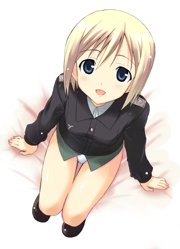 kyogoku shin, erica hartmann, strike witches, world witches series, bad id, bad pixiv id, 00s, 1girl, blonde hair, blue eyes, female focus, panties, sitting, solo, underwear