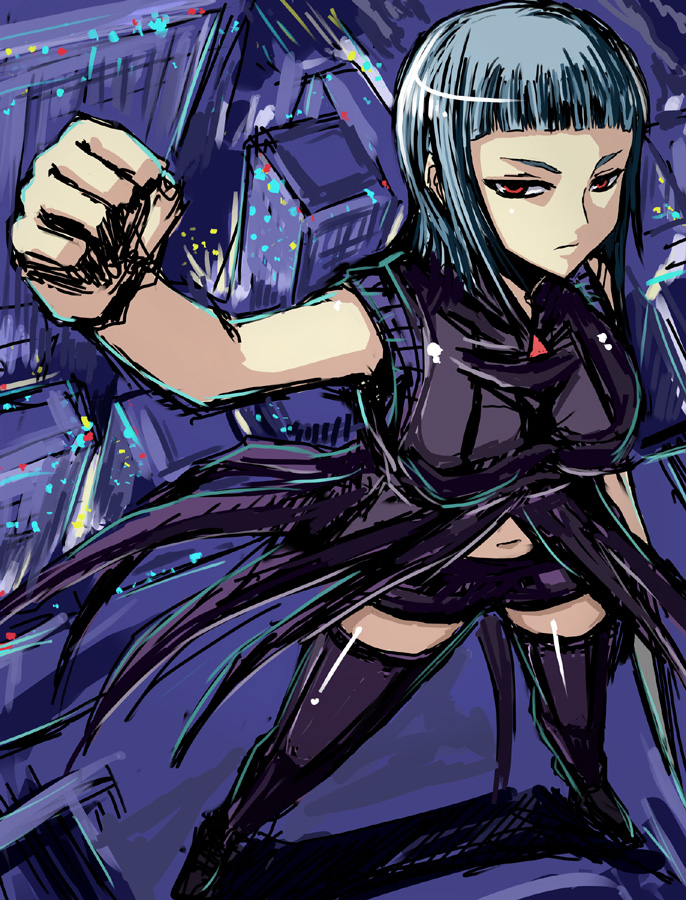 minarai, miyu greer, my-hime, silver hair, 00s, 1girl, breasts, female focus, large breasts, red eyes, short hair, solo, thighhighs