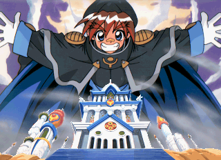 garnet grossular, puchi carat, taito, lowres, 1boy, cape, castle, gloves, hat